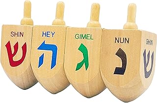 The Dreidel Company Hanukkah Dreidel 4 Extra Large 3" Inch Wooden Dreidels Hand Painted - Includes Game Instruction Cards- (4-Pack XL Dreidels)