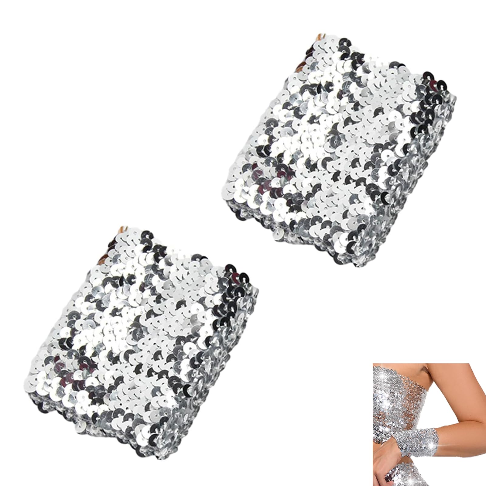 JFGDVW Pair Of Elastic Sequin Wrist Cuffs, Stylish Wrist Cuffs Stretchable Arm Sleeves, For Festive Outfit, Women Men Stage Performers Dressingup Dance Eventprops