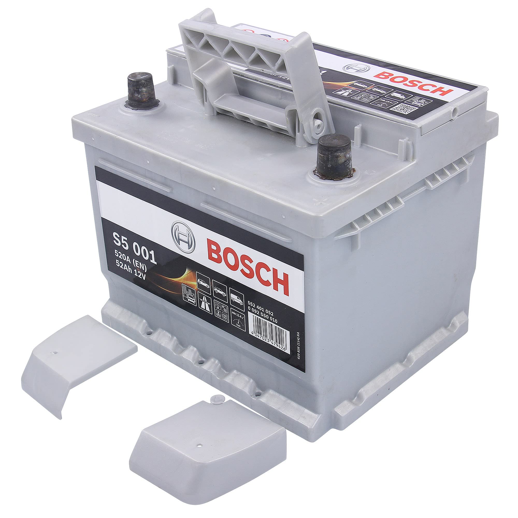 BOSCH Batería 52, Ah 520, A/EN 0 092 S50 010 L 207mm B 175mm H 175mm Compatible con FORD Fiesta Mk6 Hatchback CB1, CCN, JA8, JR8, SKODA Octavia III Combi 5E5 Octavia III Hatchback 5E3, NL3, NR3