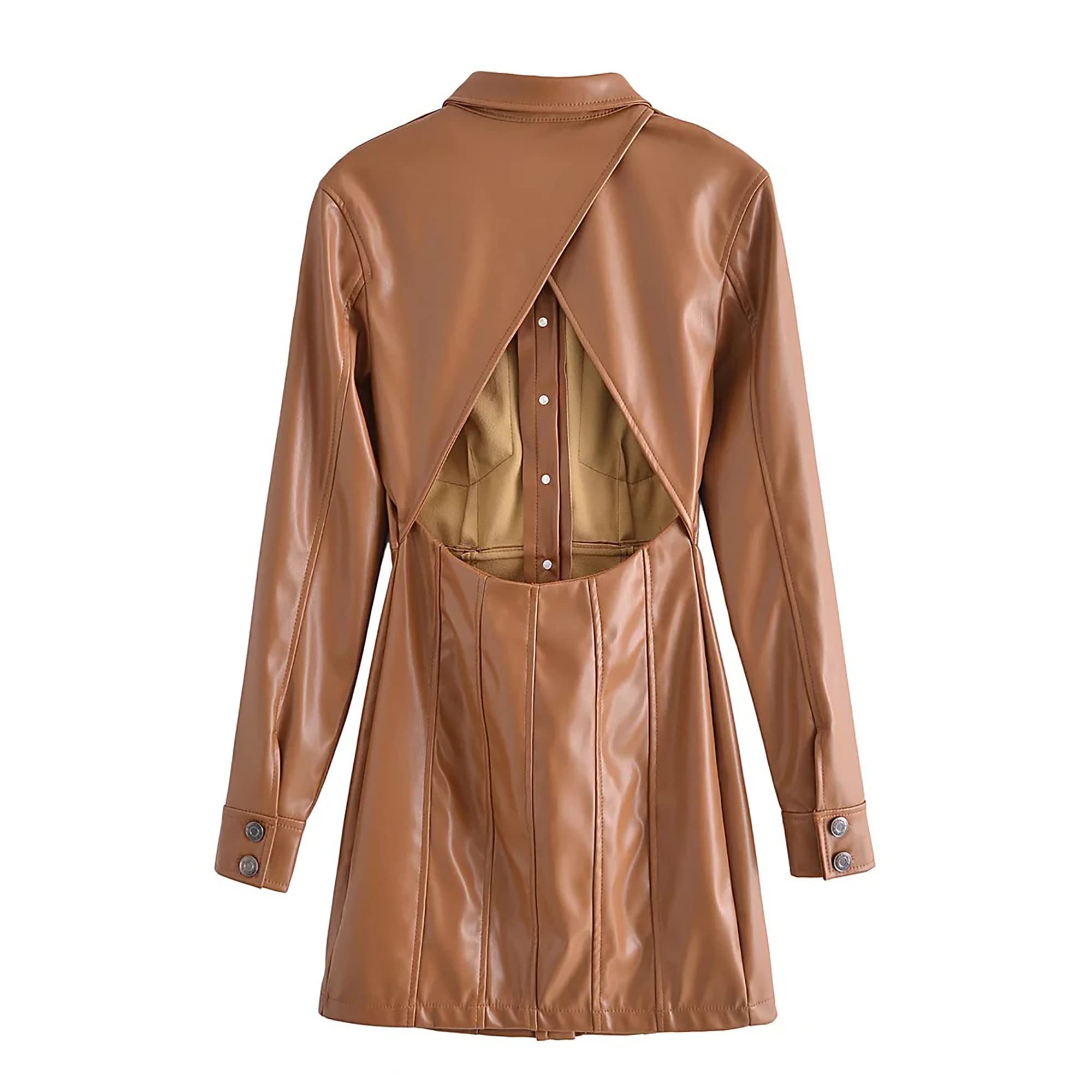 Women's Faux Leather Shirt Dress, Women's Sexy Neckline, Back Button Down  V-Neck Mini Dress, Long Sleeve Fashion Casual Dress : Amazon.de: Fashion