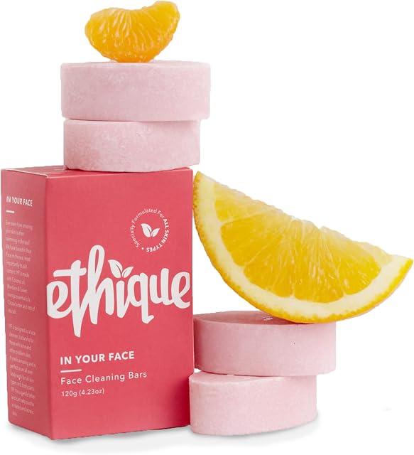 Ethique Eco-Friendly Face Cleansing Bar for All Skin Types, In Your Face - Sustainable Facial Cleanser, Acne Wash, Soap Free, Plastic Free, Vegan, Plant Based, 100% Compostable and Zero Waste, 4.23oz