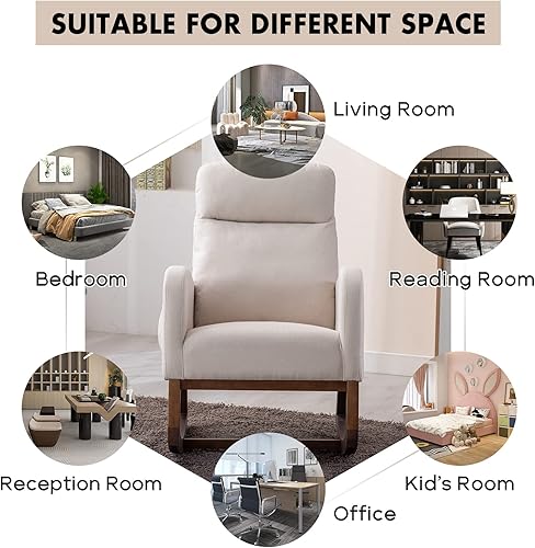 Miniatura 6 de NIOIIKIT Mecedora para guardería silla tapizada para guardería silla mecedora decorativa con respaldo alto y bolsillos laterales moderna silla de