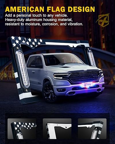 Miniatura 3 de Xprite Luz estroboscópica de 36 LED para matrícula, luz de policía delanteratrasera con bandera de EE. UU., 22 modos de flash, luz LED de