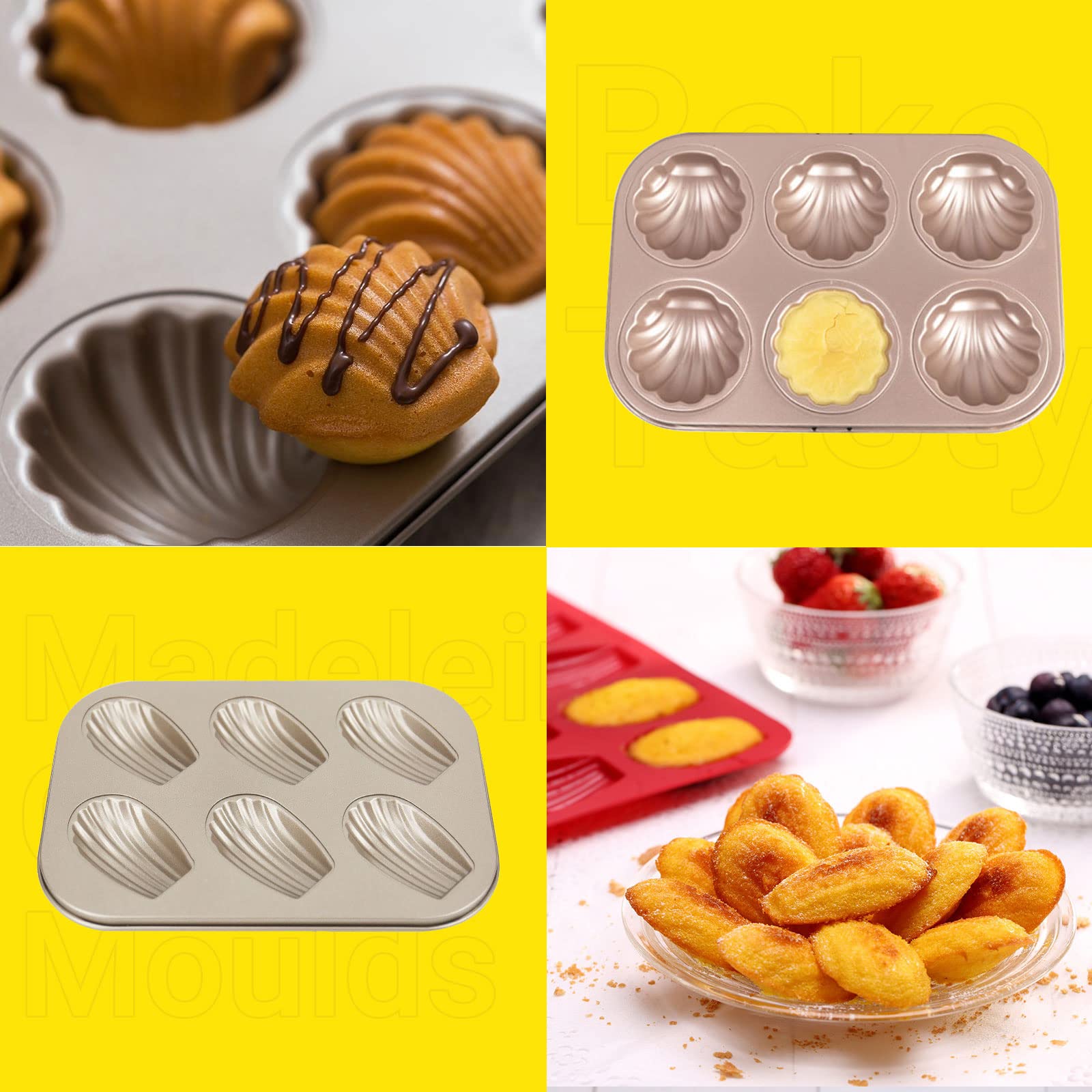 2 szt. Shell Madeleine patelnia nieprzywierająca do piekarnika kuchennego do pieczenia - formy do puddingu, formy do pieczenia ciasteczek, stal węglowa z powłoką nieprzywierającą wewnątrz i na