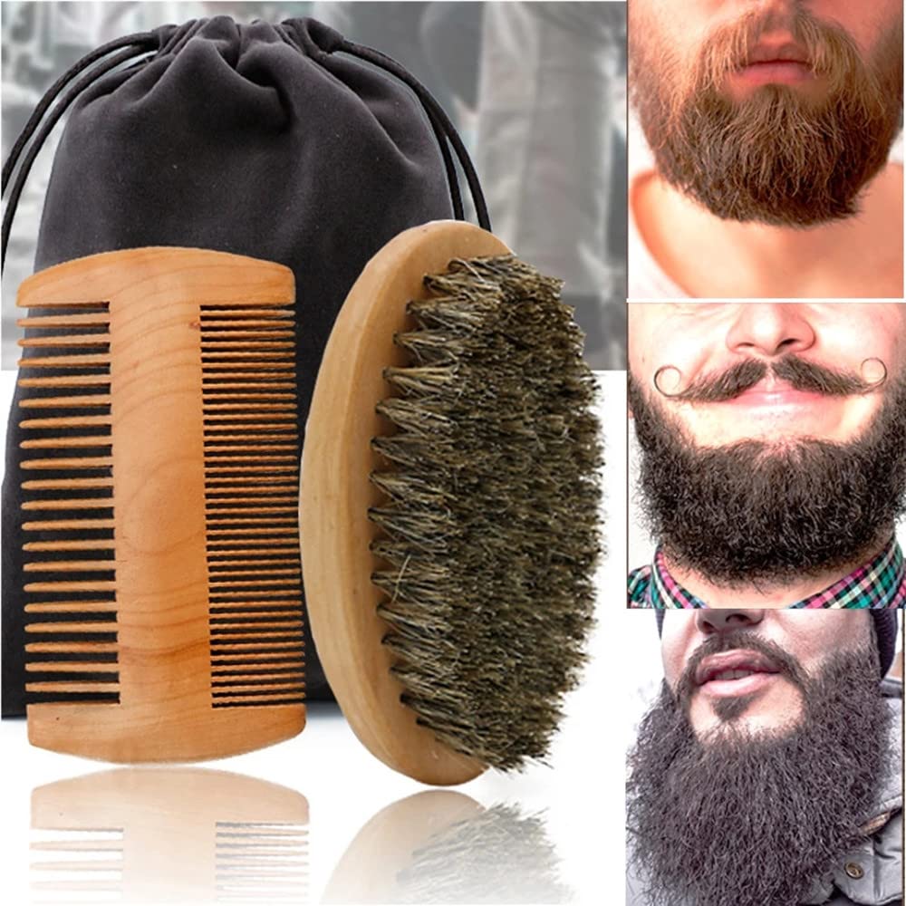 U-HOOME Beard Brush for Men & Beard Comb Set, Men Beard Care Kit Beard Grooming Kit To Tame and Soften Your Facial Hair, Mustache Styling, Grooming & Shaping Tools with Travel Bag