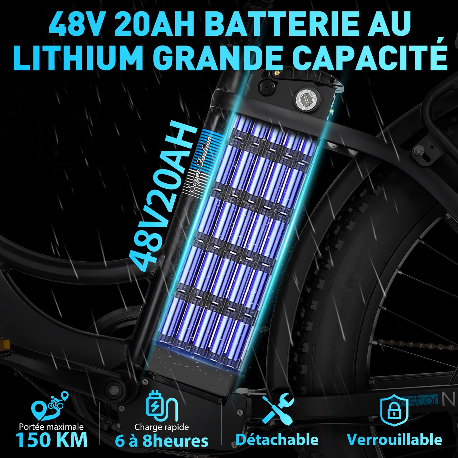 YVY MN26 Vélo Électrique, Autonomie 150km, Batterie Amovible 48V 20Ah, Moteur 85Nm, Fat Bike Électrique, 26" VTT Électrique 7 Vitesses, E-Bike Double Suspension, Double Disque, Écran LCD