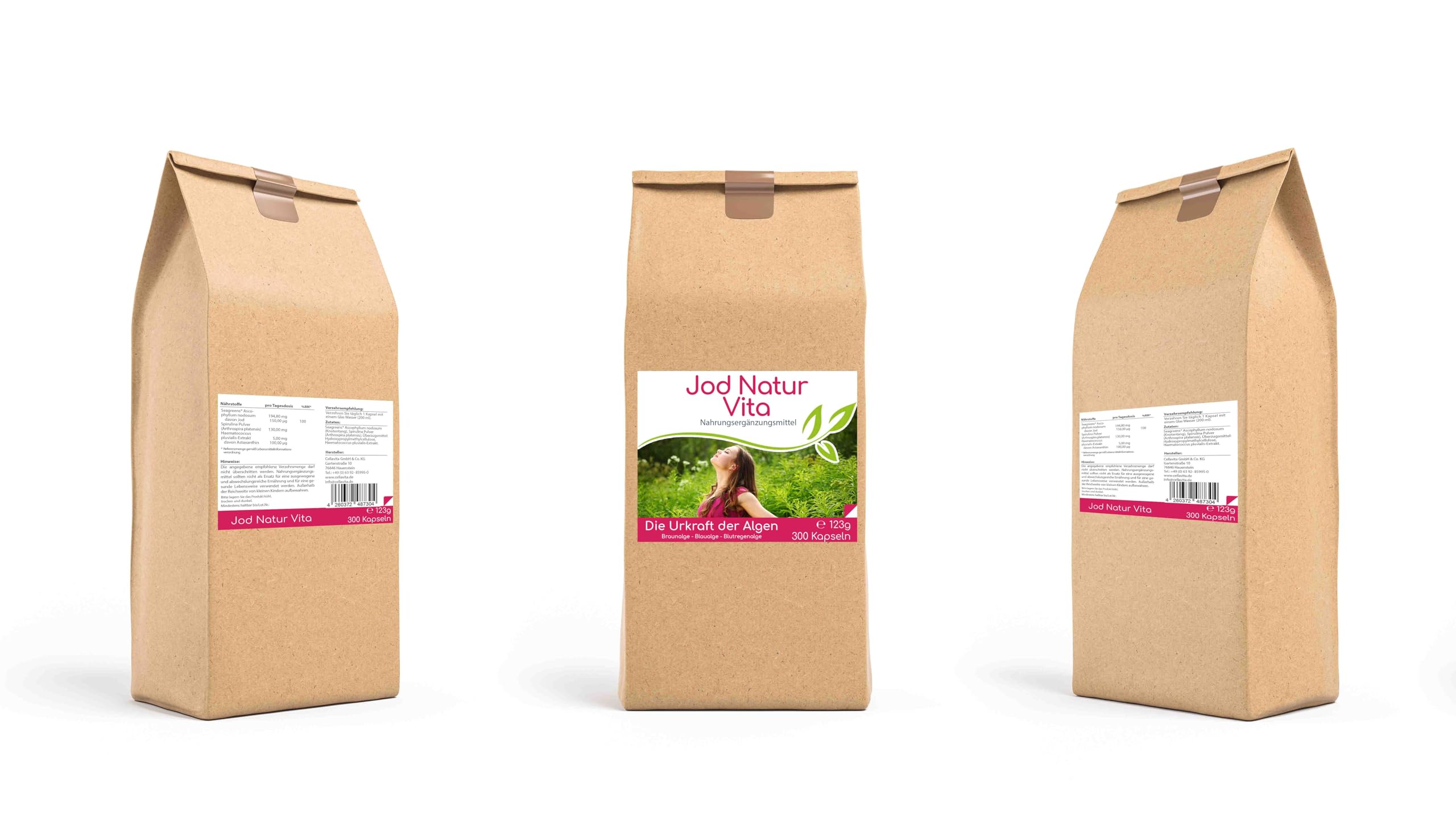 Cellavita Jod Natur Vita | aus Kelp Algen mit Astaxanthin - Braunalge Blaualge Blutregenalge | natürliche JOD Quelle | Meeresalgen ohne Zusätze | 300 Kapseln