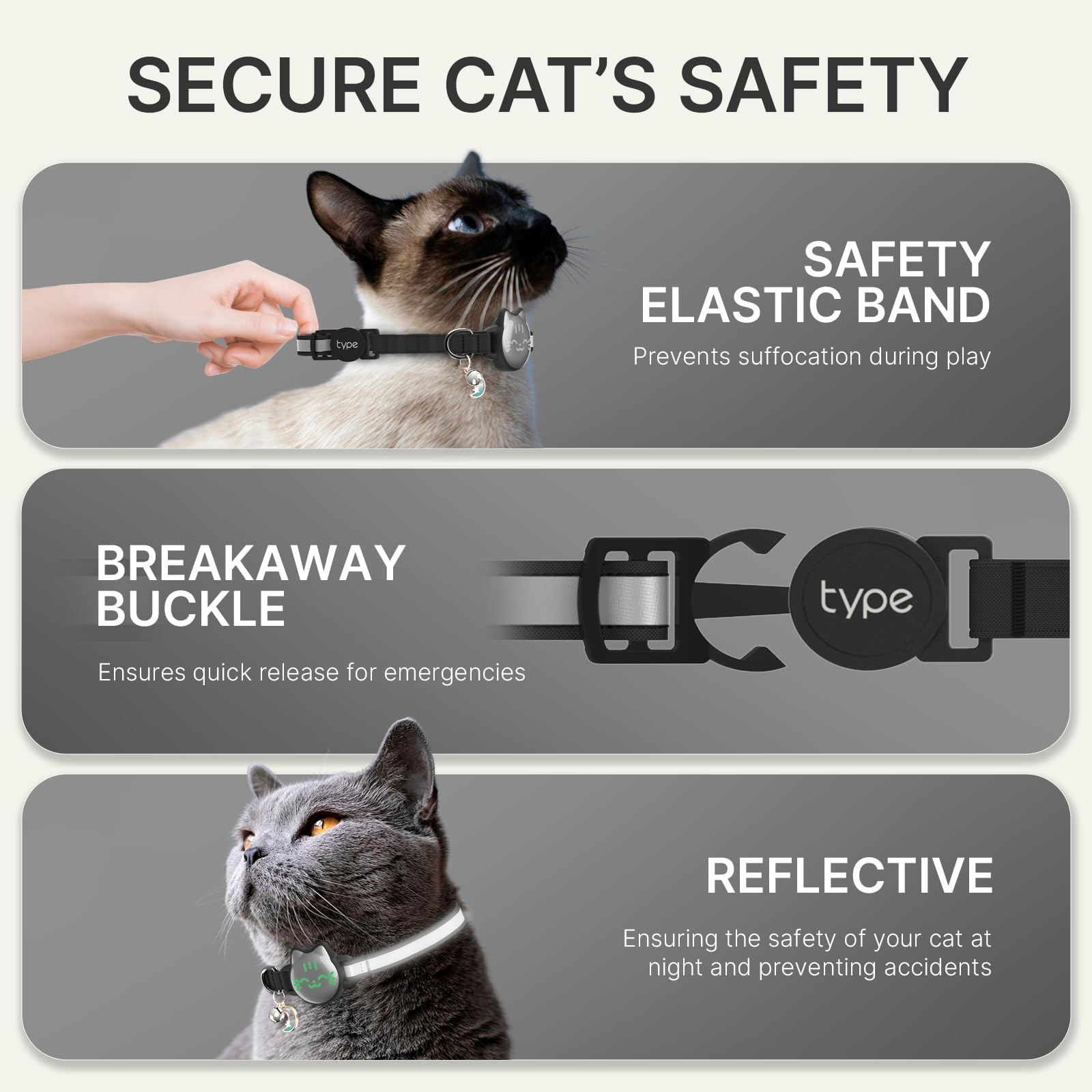 Cat Collar with Airtag Holder, Breakaway Cat Airtag Collar with Reflective Strap - Image 3