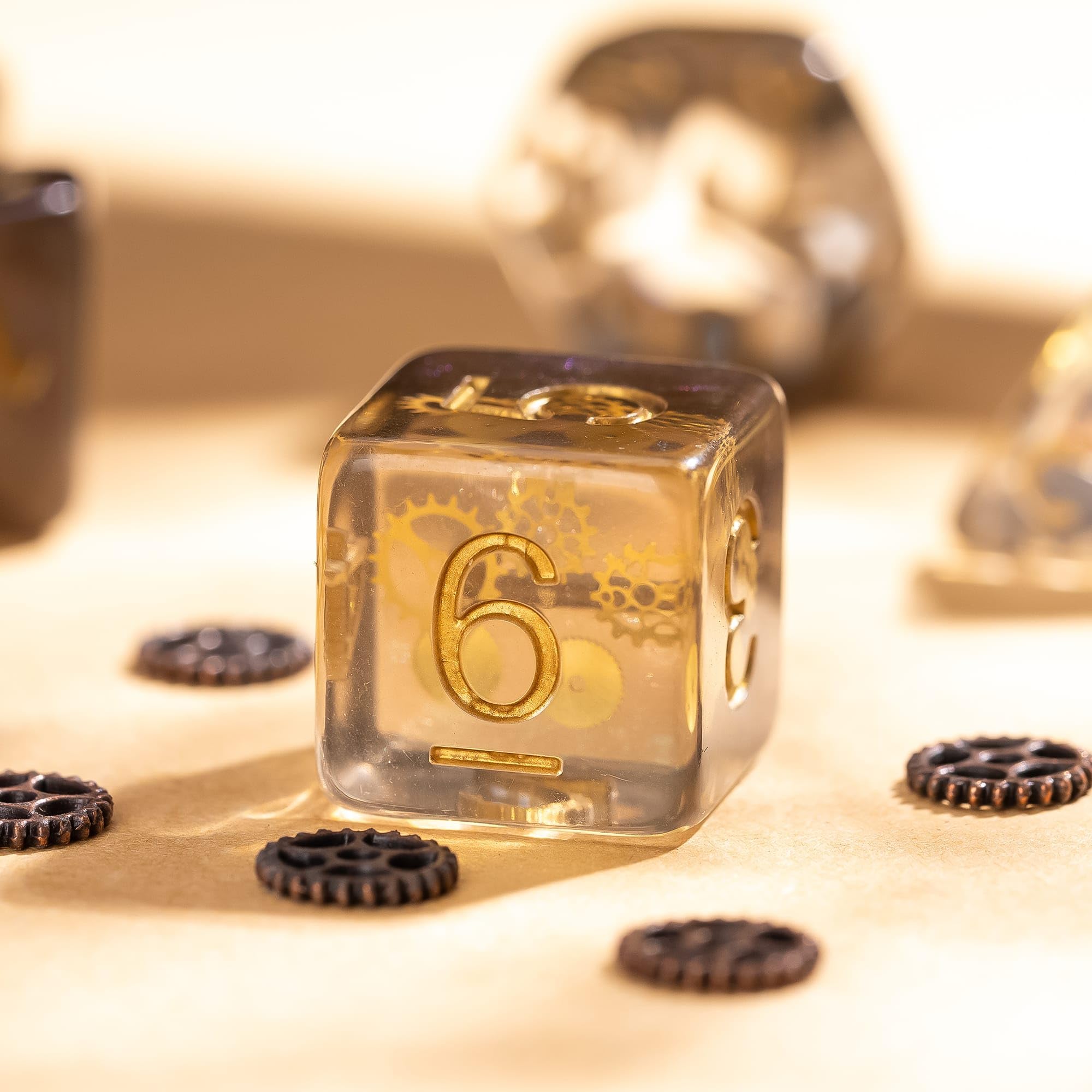 cusdie Set di 7 dadi poliedrici con ingranaggi, per giochi di ruolo, Dungeons and Dragons, D&D (galassia)