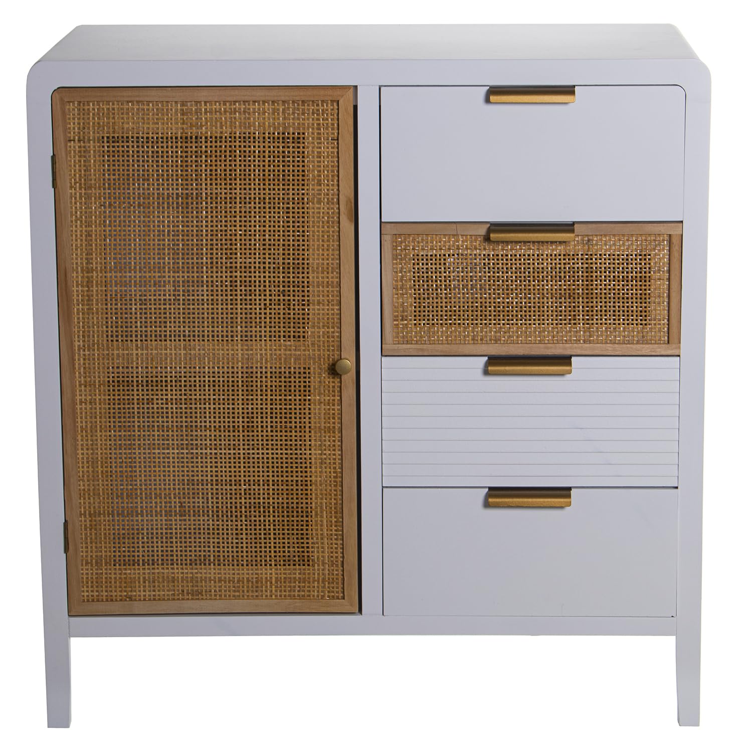 MUEBLE ENTRADA MADERA 4 CAJONES+PUERTA BLANCO/RATÁN 80X40X82CM, ABETO+DM+RAT┴N