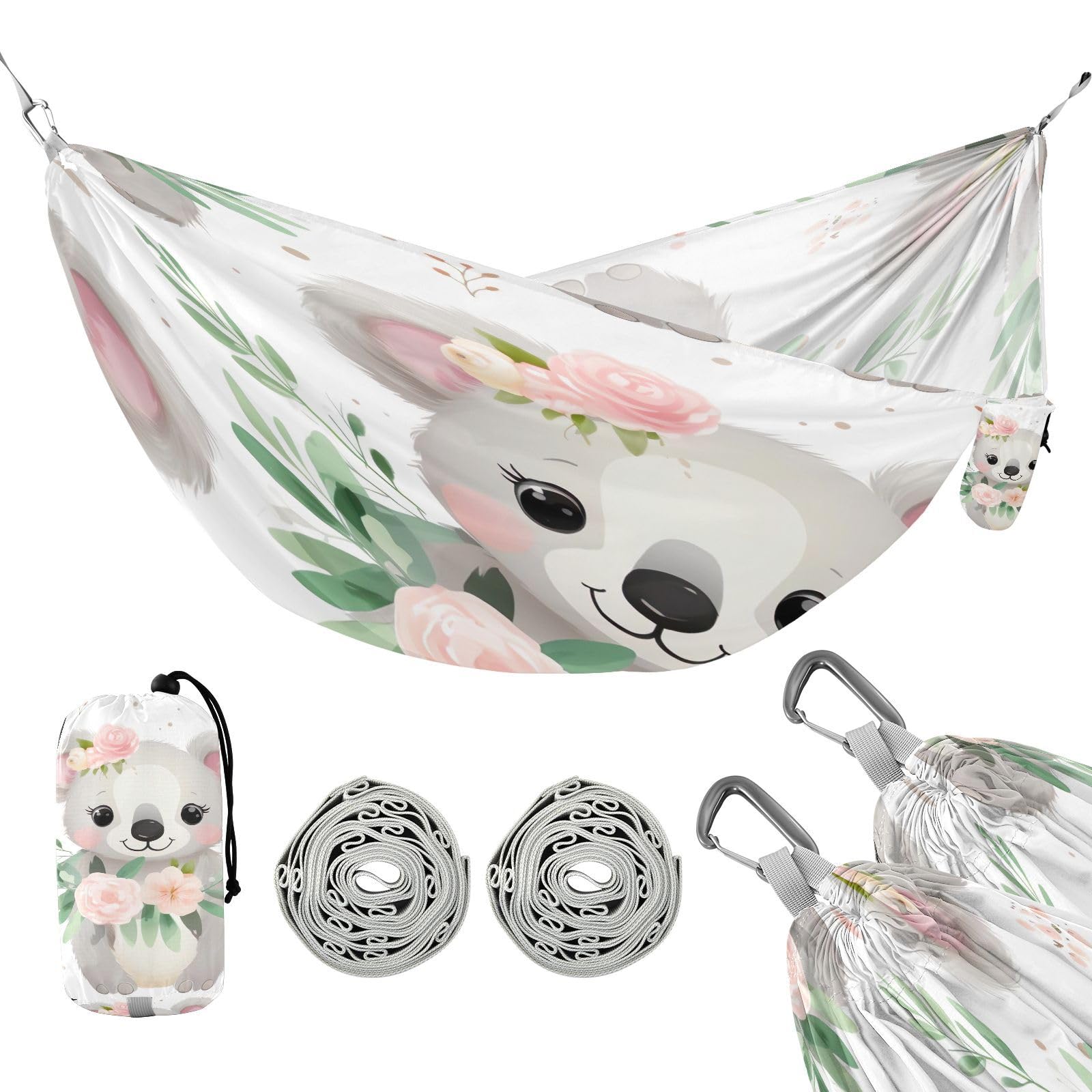 Kigai Cute Koala Camping Hammock Durable & Portable Travel Hammock Holds 330lbs with Tree Strapsm, Pocket, Camping Accessories