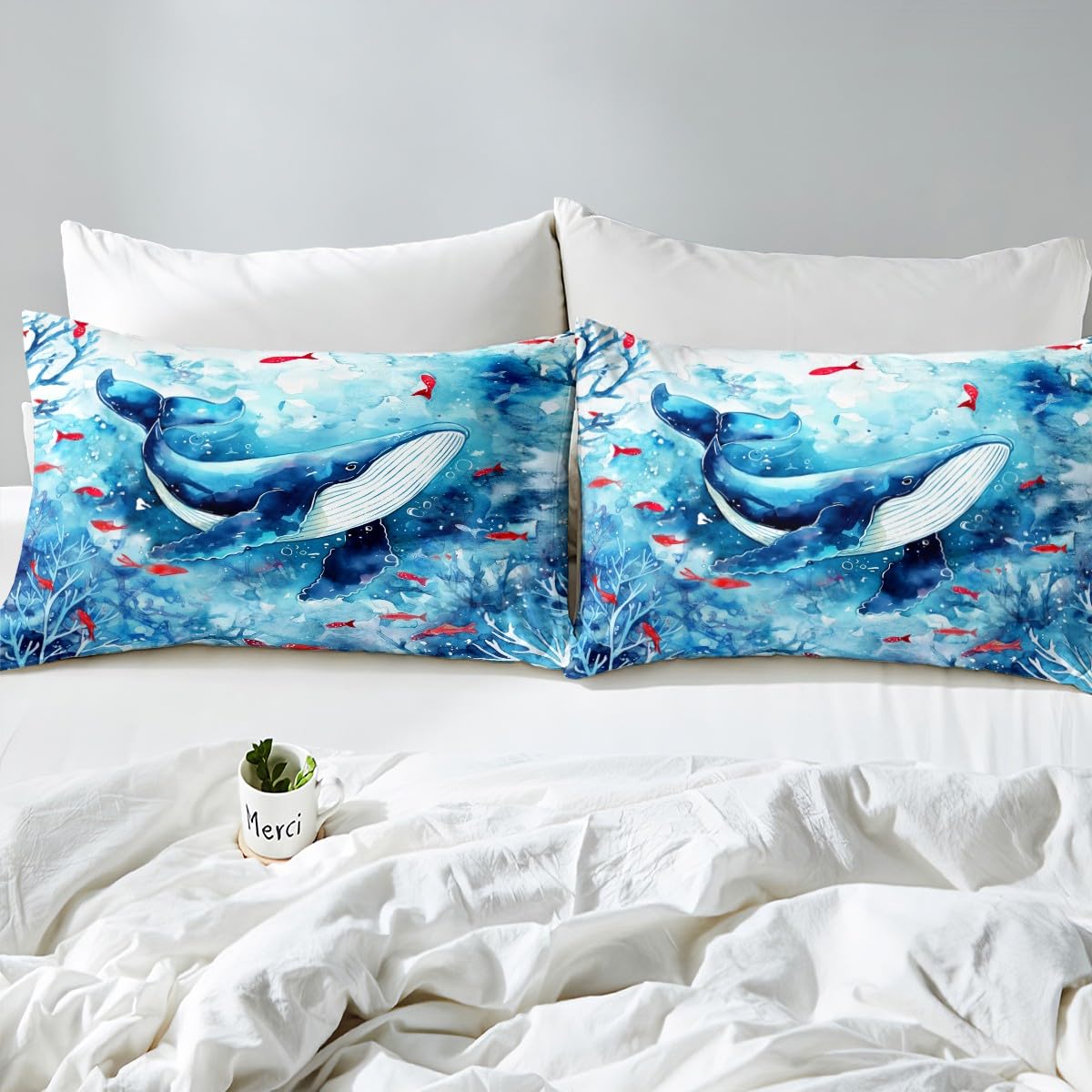Fox Bettwäsche-Set – 4-teilig Mit Spannbetttuch, Bettlaken & Kissenbezügen, Aquarell-Design Im Japanischen Stil