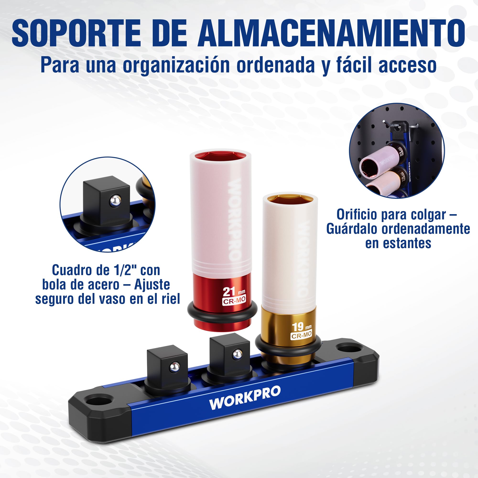 WORKPRO Pack 3 Vasos Impacto 1/2" con Protector Llantas, 17/19/21mm, CR-MO | Protectores Desmontables y Anillos de Caucho para Reparación y Mantenimiento de Ruedas de Automóviles