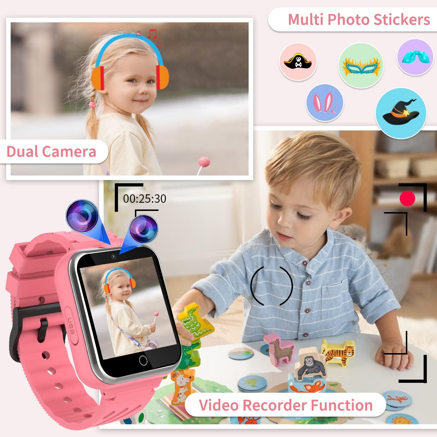 YEDASAH Smartwatch Bambini con 24 Giochi,2*Fotocamere,Modalità Silenziosa,Contapassi calorie,Torcia,Sveglia,Calendario,Orologio Intelligente Bambini con Musicale [Scheda SD Integrata]…