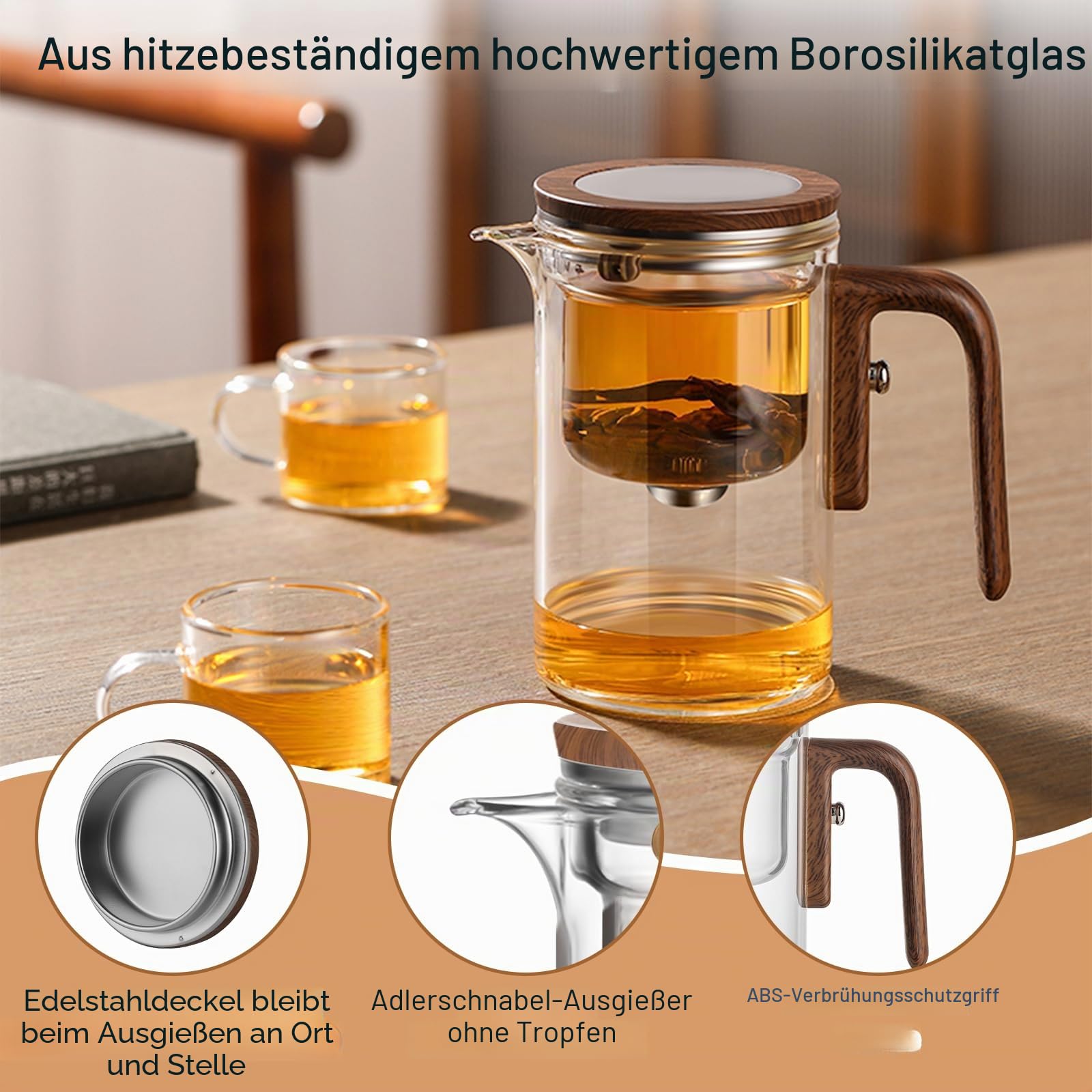 Enchanti Teekanne, Glas-Teekanne mit abnehmbarem Teesieb, magnetisch, lose Blätter, magische Hexerei-Teekanne mit Sieb zur Wassertrennung, Geschenkpaket, 800 ml | Magische Teekanne mit Sieb zur Wassertrennung, loser Tee-Ei, Diffusor, Teebereiter mit Griff