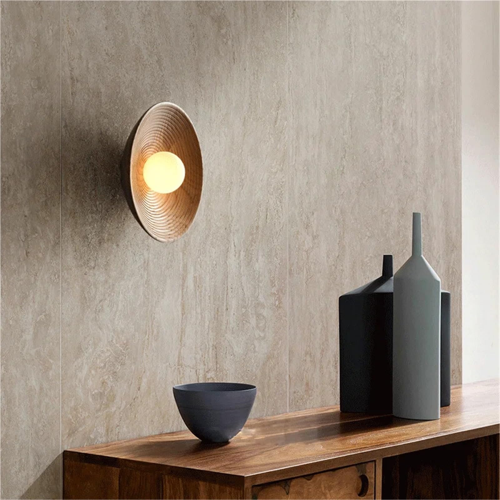 Lampa ścienna w stylu retro, okrągła, drewniana, do salonu, nordyckiego domu, dekoracja schodów, korytarza, domu, dekoracja ścienna (ciepła biel (2700-3500 K), kolor dziennika