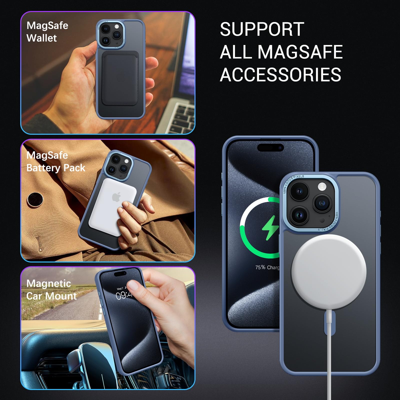 GaoBao Cover Per IPhone 15 Plus Con MagSafe, Custodia Ibrida Trasparente Opaca Blu, Antiurto E Antigraffio