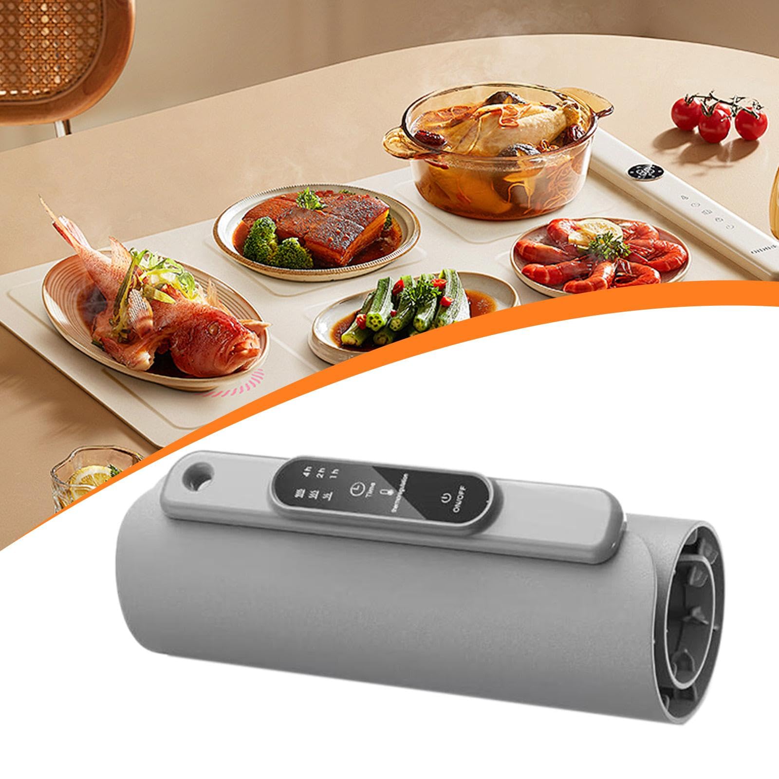 Bandeja Calefactora Eléctrica para Alimentos Alfombrilla Caliente de Silicona Flexible Control de Temperatura Ajustable Calienta Platos Portátil Fácil, Gris, Individual