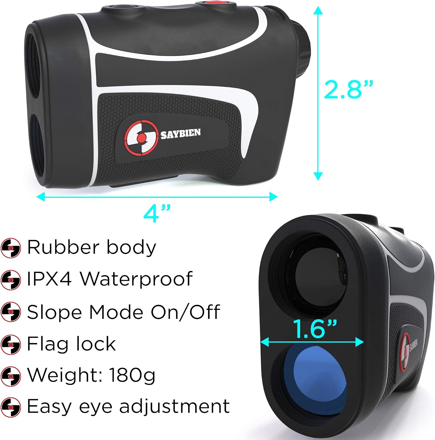 Saybien Golf Rangefinder - Options with and Without Slope, 500m - Laser Range Finder - Tournament Legal - Scan Mode - Flag Lock