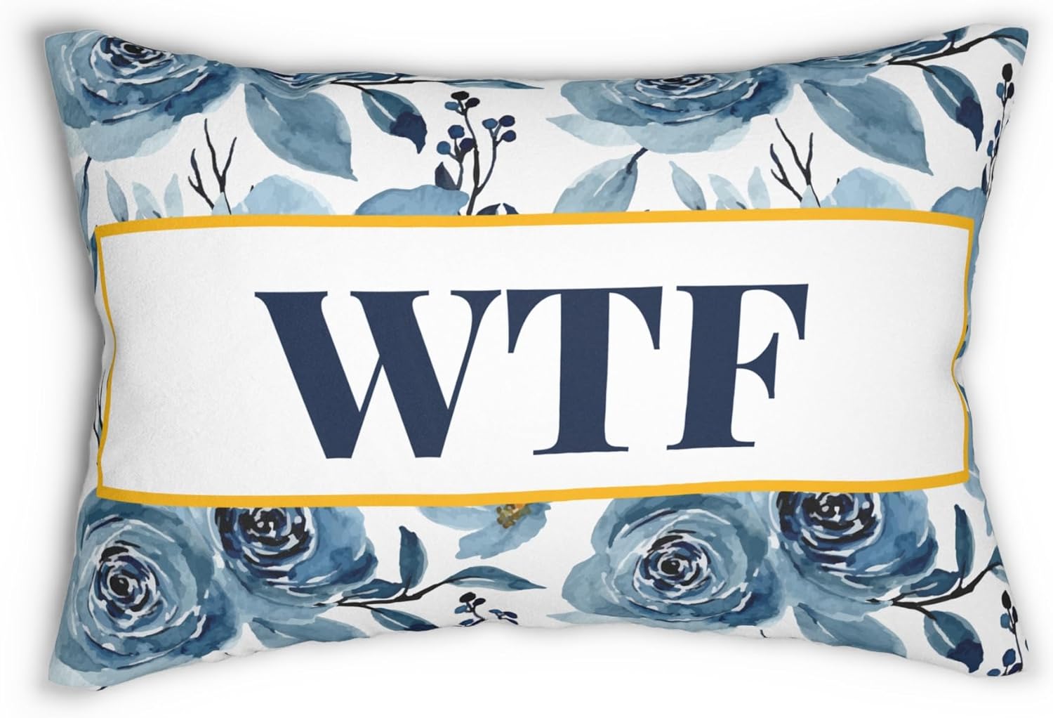 WTF Floral Decor Pillow WTF Decorative Pillow Navy and White Pillow