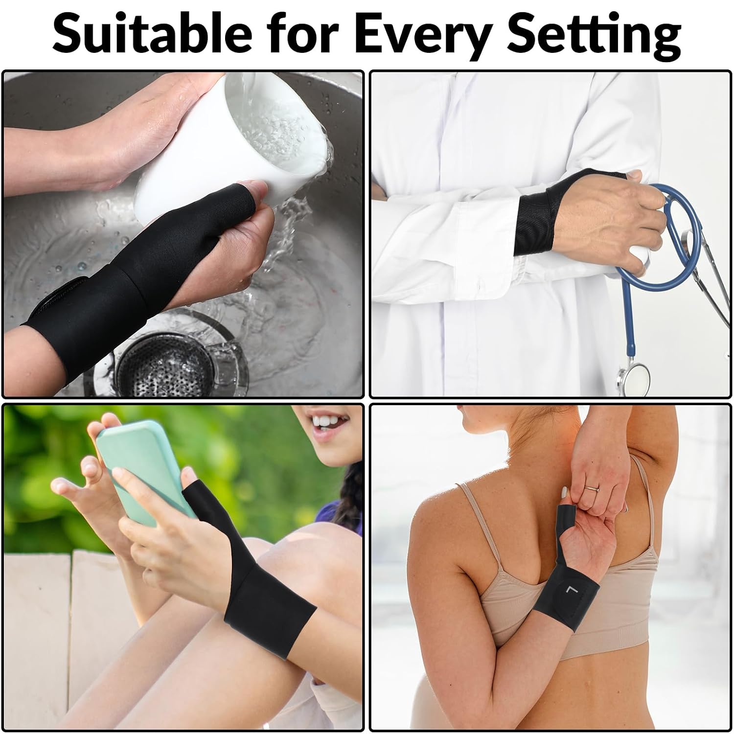 2 Pcs Thumb Wrist Brace Compression Sleeve, Elastic Protector Support Glove for Arthritis Pain Relief, Tendonitis, Sprains, Sports, Women and Men -Fits Both Hands (Black)