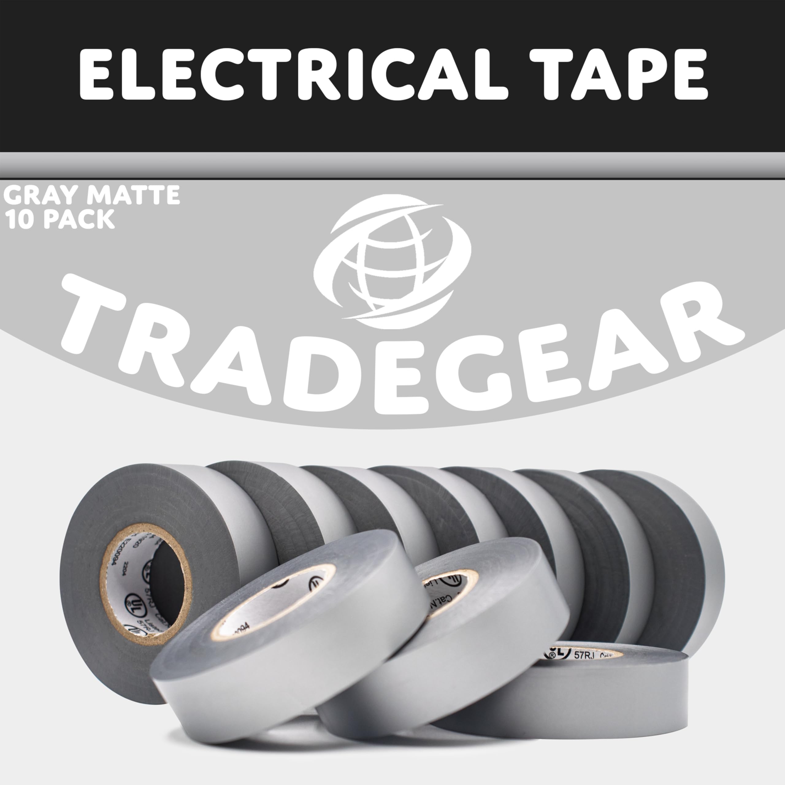 TradeGear Electrical Tape (10PK) Gray Matte – Waterproof, Flame
