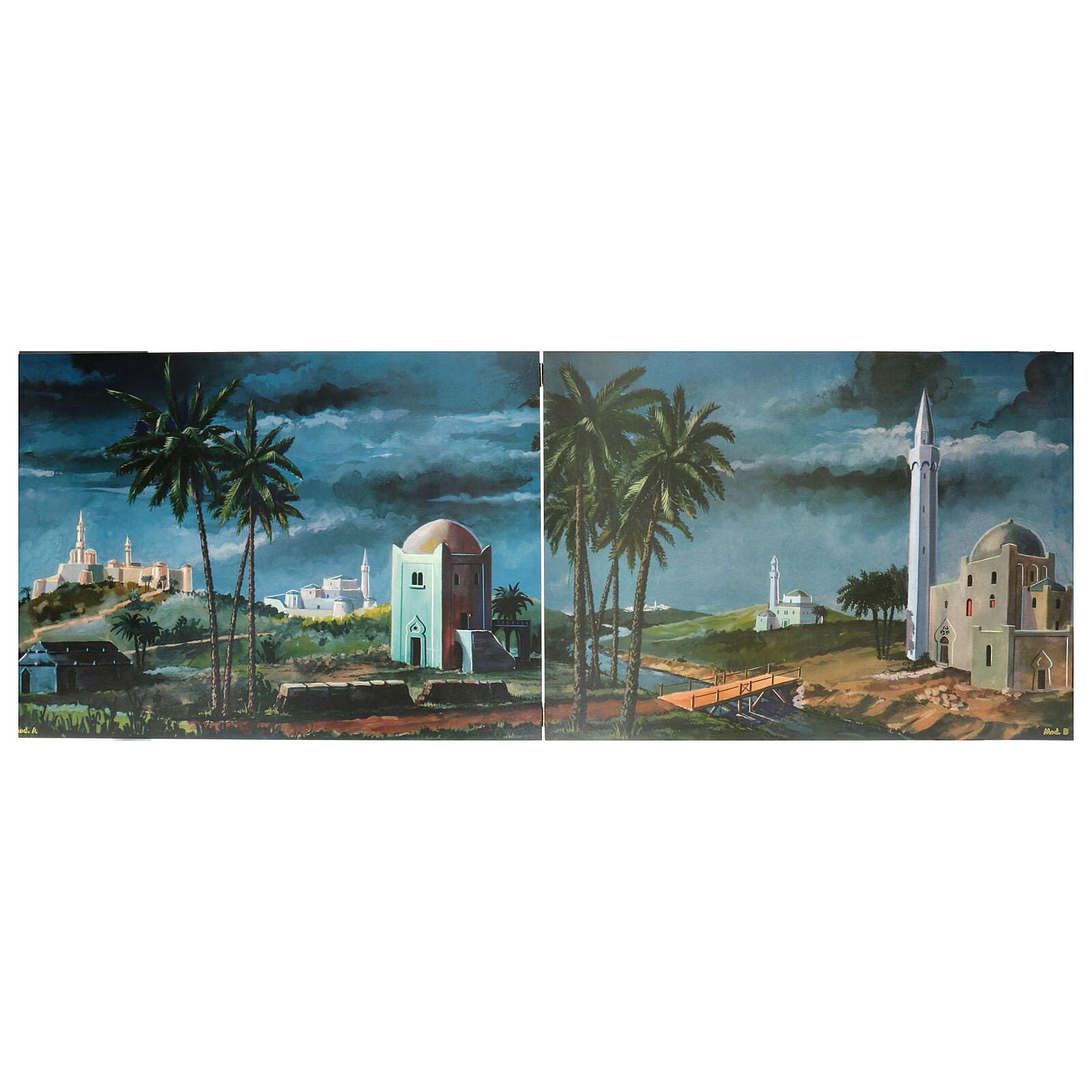 Holyart Arabic diptych, Nativity Scene background, wood, 19x54 in