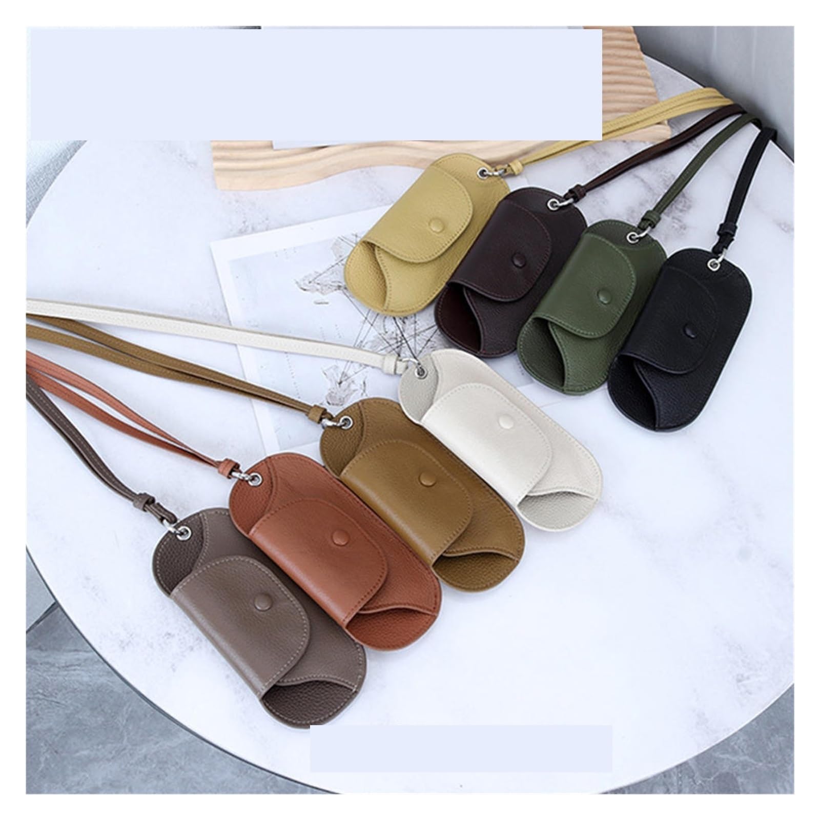 Funda de Gafas Blanda de Cuero Genuine Leather Magnetic Glasses Pouch Case with Neck Strap Cowhide Sunglasses Reading Holder