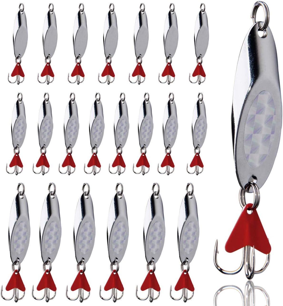 JSHANMEIMetal Spoon Casting Jigs Hard Fishing Lures with Treble Hooks Jigging Bait for Bass Salmon