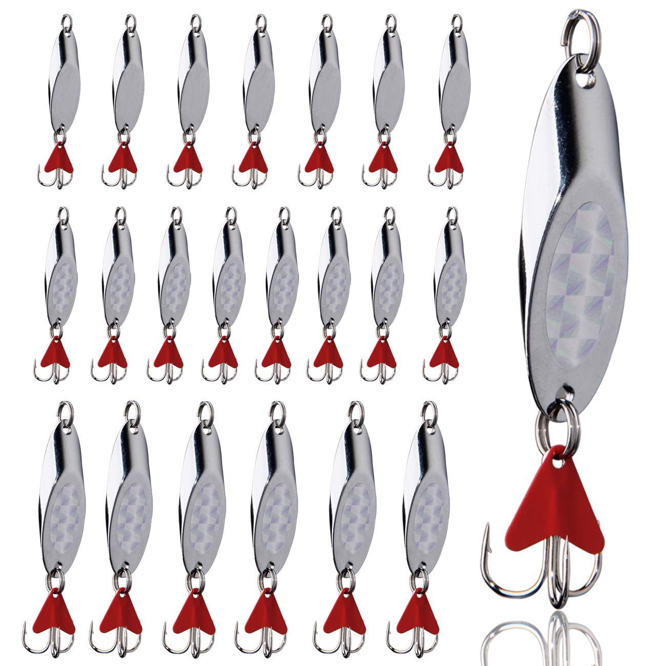 JSHANMEIMetal Spoon Casting Jigs Hard Fishing Lures with Treble Hooks Jigging Bait for Bass Salmon