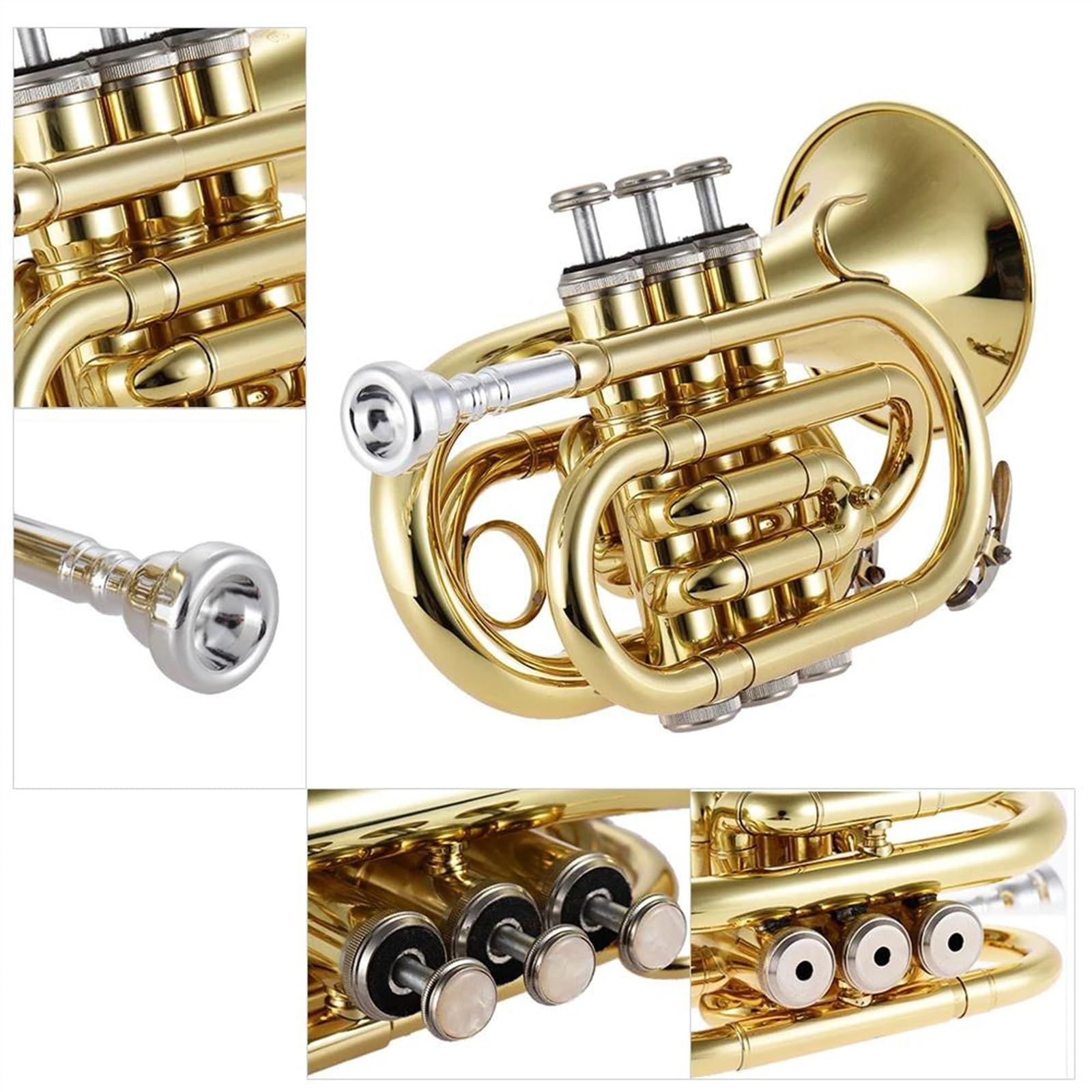 Trąbki Miniaturowa Kieszonkowa Trąbka Bb Brass Instrument Glove Przenośna Szczotka Ze Stali Nierdzewnej