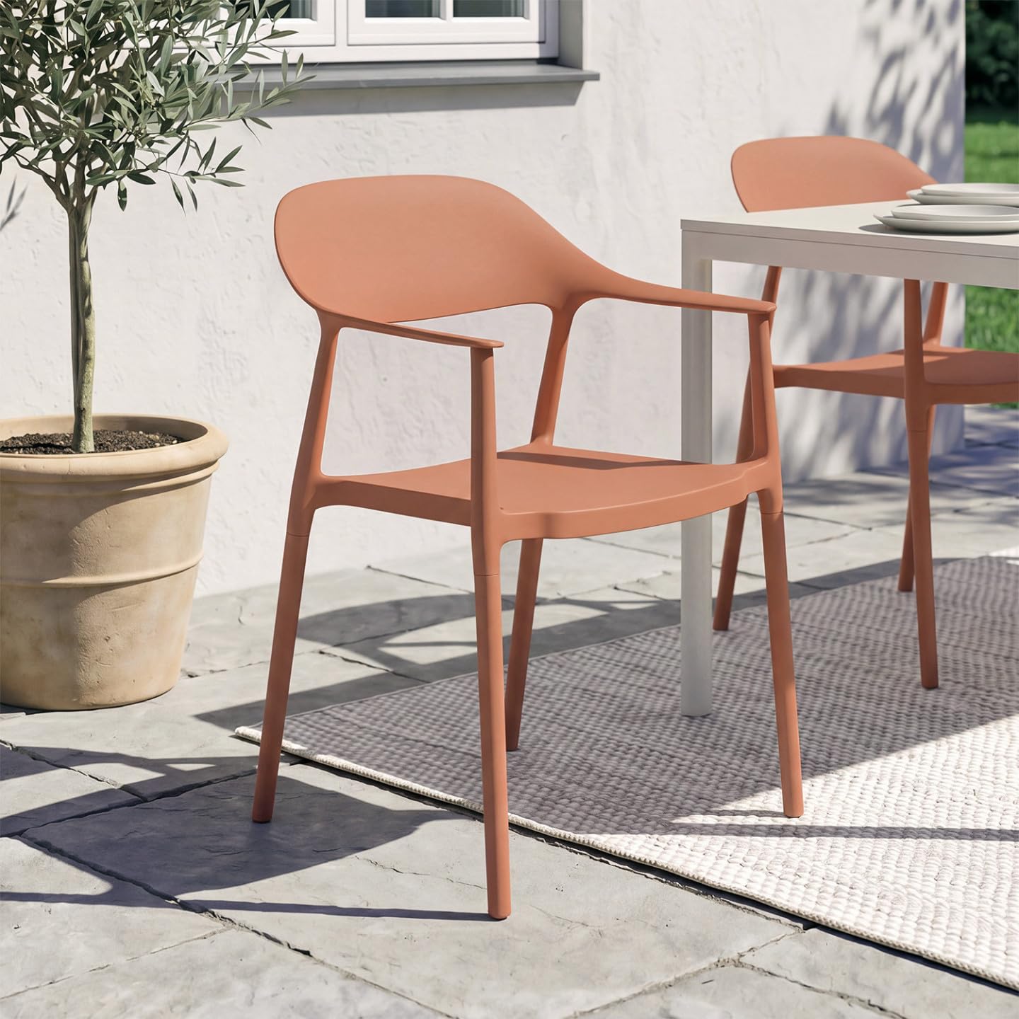 IDMarket - Lot de 4 chaises de Jardin empilables SUZON Terracotta