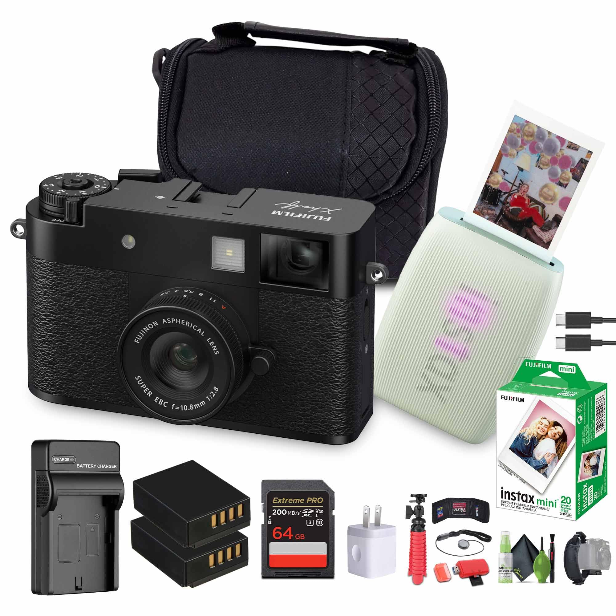 FUJIFILM X Half Point & Shoot Camera (Black) & Power Bundle