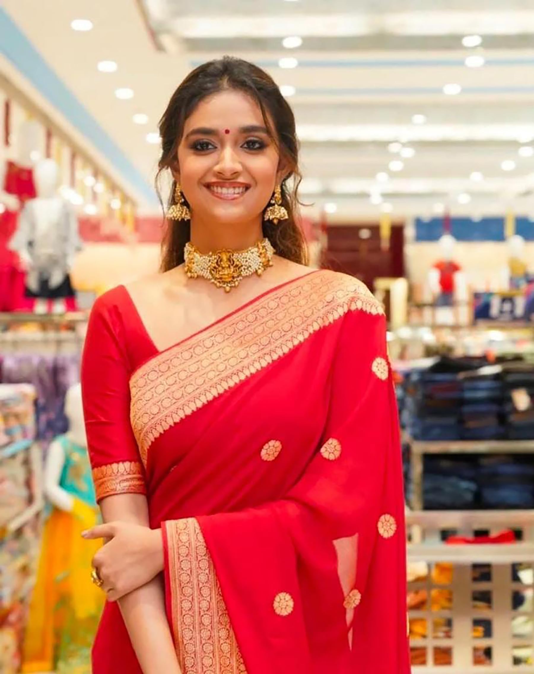 Anjaneya Sarees Woven Silk Banarasi Kanjivaram Saree (Red)