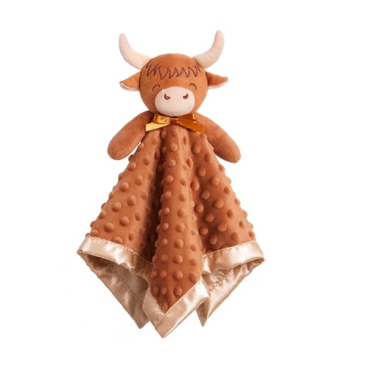 Pro Goleem Highland Cow Security Blanket Soft Loveys for Babies for Boys and Girls Newborn Lovie Infant Blankie Cow Baby Stuff Baby Snuggle Toy Stuffed Animal Baby Gifts 16 Inch