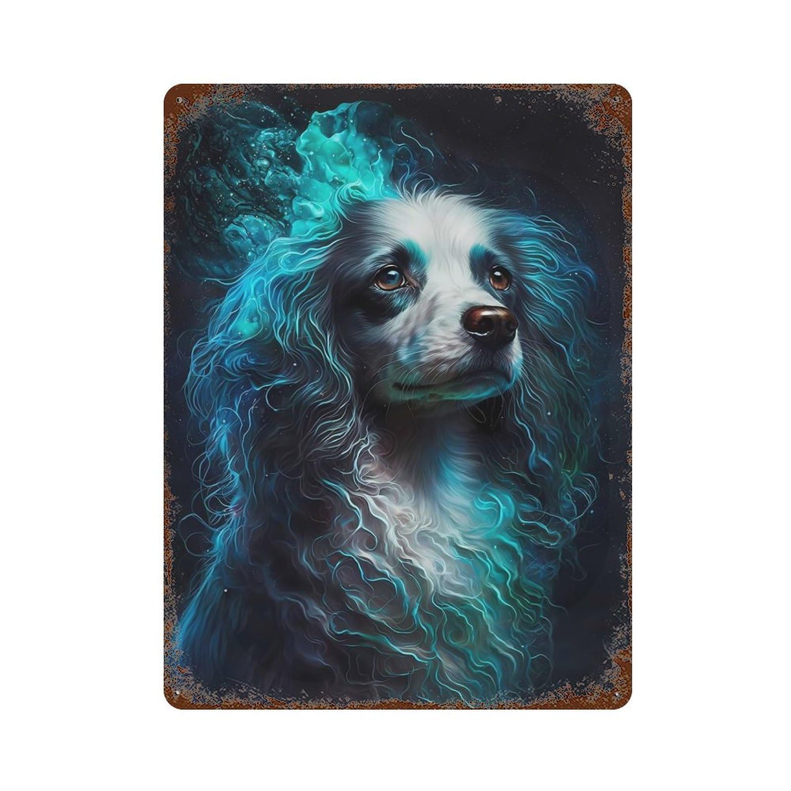 Poodle Dog Visionary 15.7"x11.8" Vintage Rust Metal Sign, Decorative Metal Wall Art for Farmhouse, Kitchen And Entryway Decor