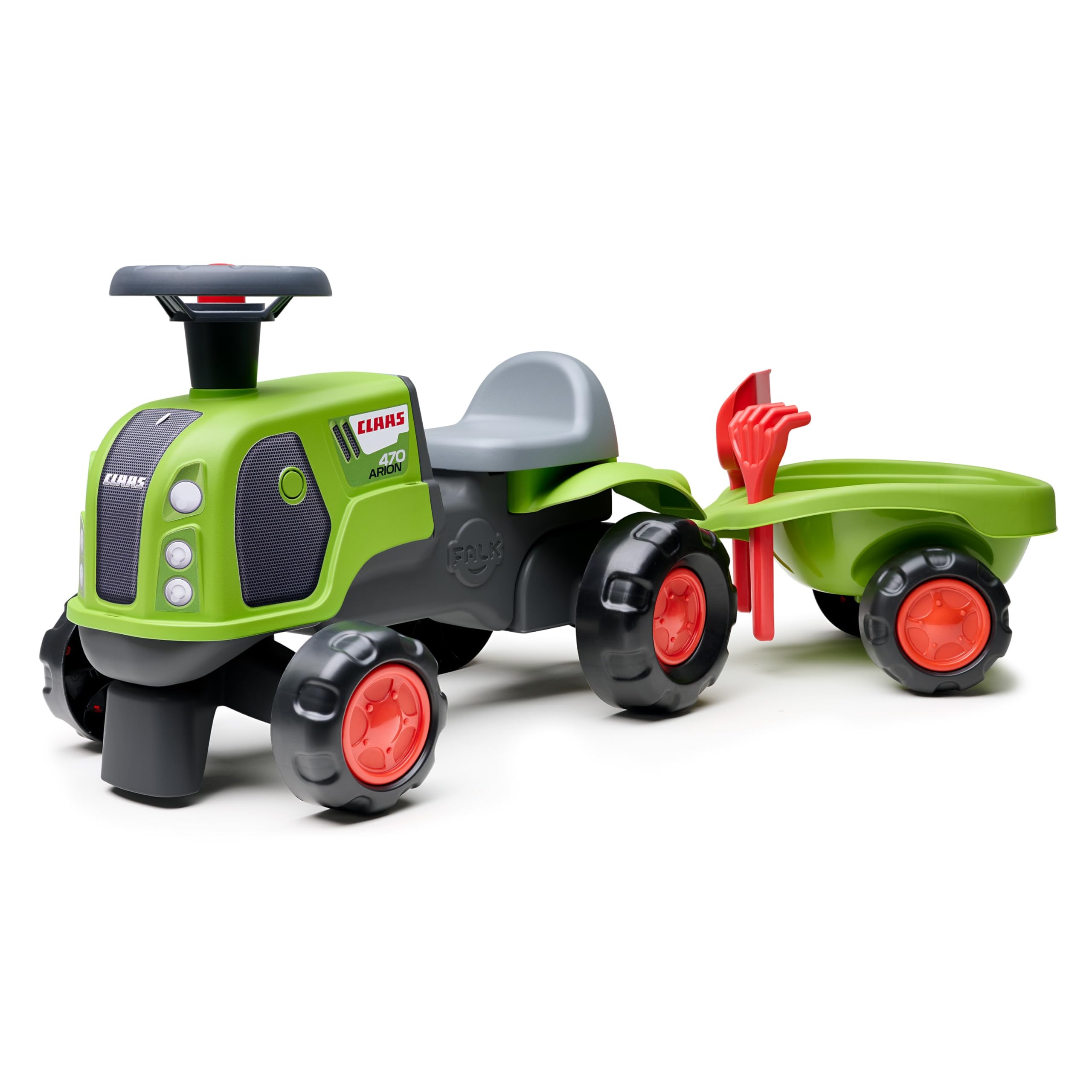 FALK - Trattore Claas - con rimorchio - Da 12 mesi - 90% di plastica riciclata - Made in France - 312C, verde