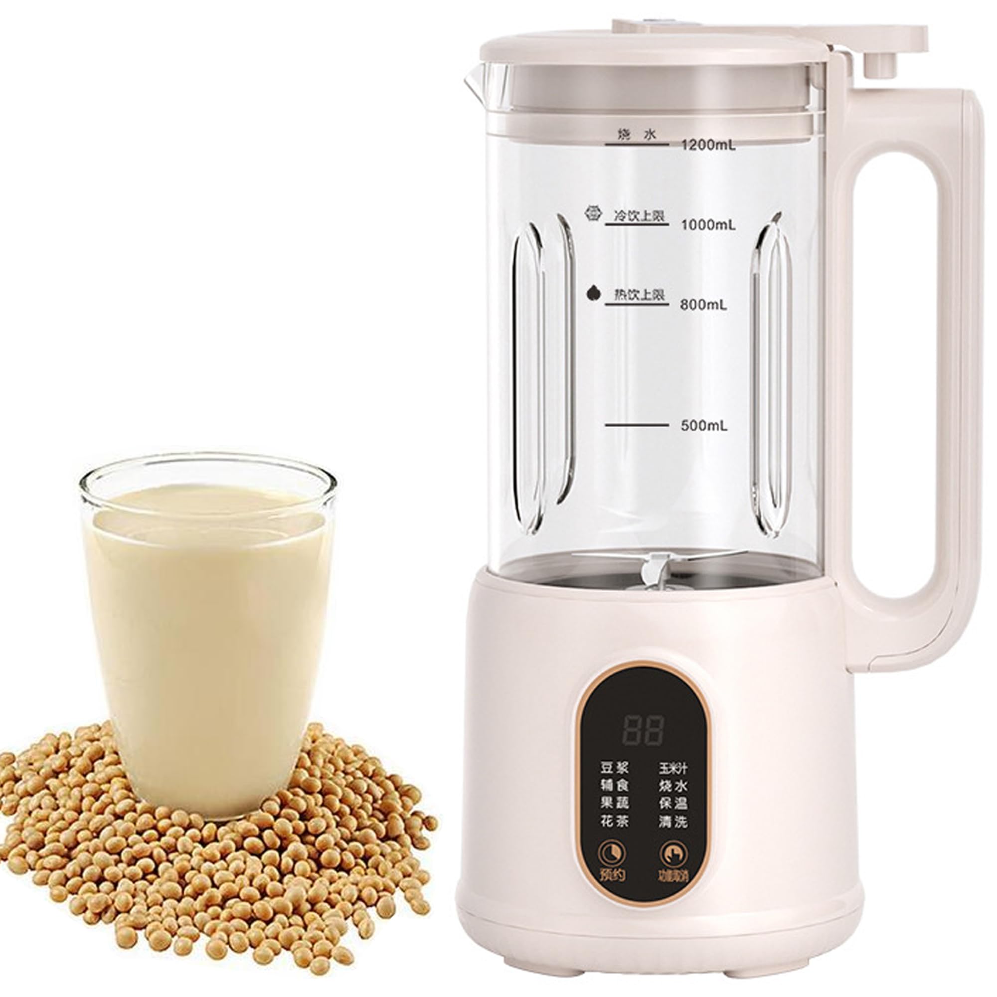Creatore di latte di soia da 1200 ml, creatore automatico di latte di noci, bevande senza latticini a base di latte di mandorla, avena, cocco, soia o vegetale fatte in casa, creatore di latte