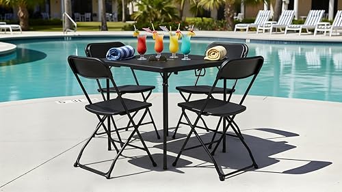Miniatura 7 de BTEXPERT Juego de mesa plegable de 5 piezas portátil y silla, mesa cuadrada de plástico negro de 34 pulgadas, 4 sillas para adultos para juegos de