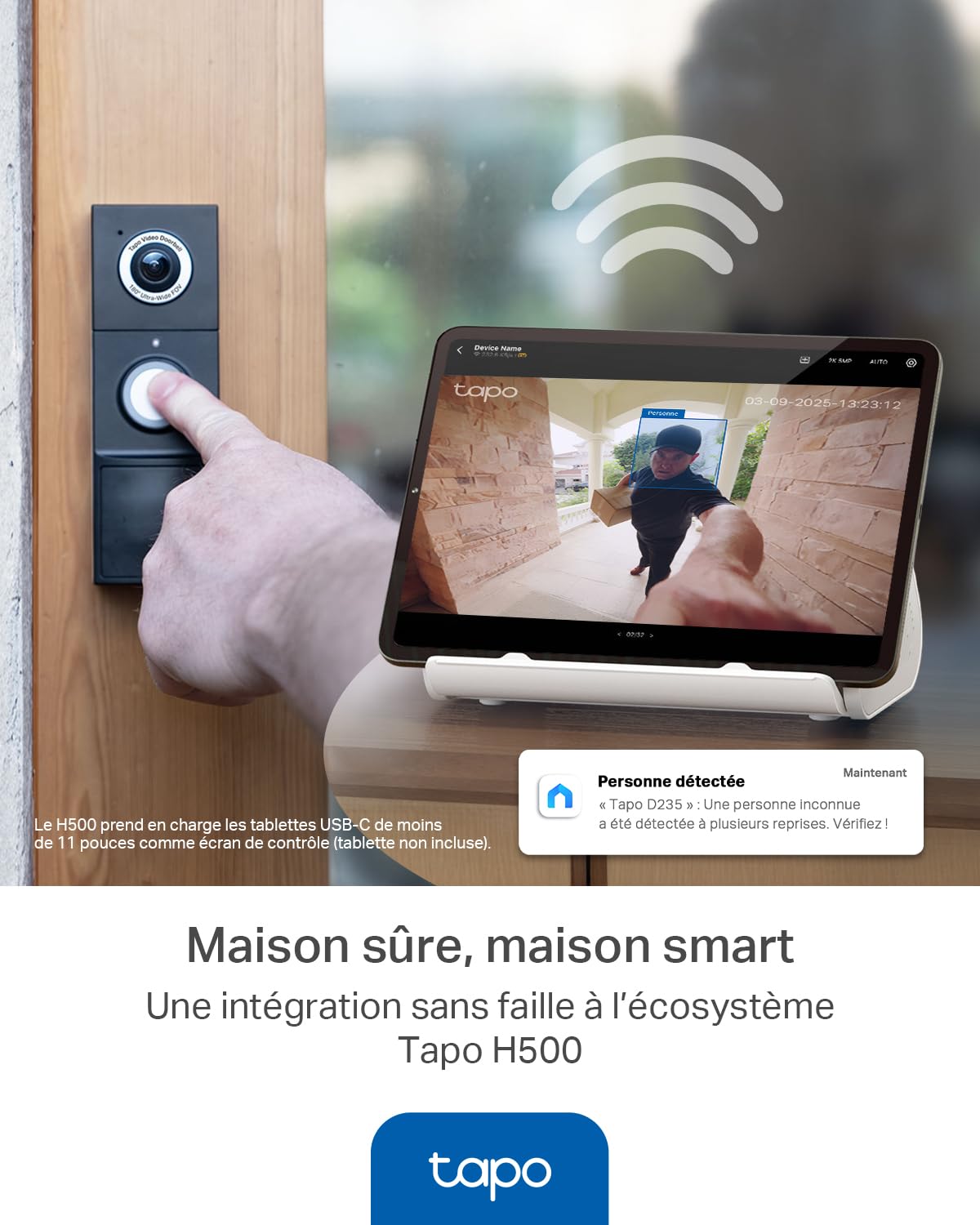 Tapo D235 Sonnette sans Fil avec Camera 2K+ 5MP, IP66 étanche, 180° Vision Ultra-Large, Vision Nocturne Couleur, Audio Bidirectionnel, Détection AI Gratuite