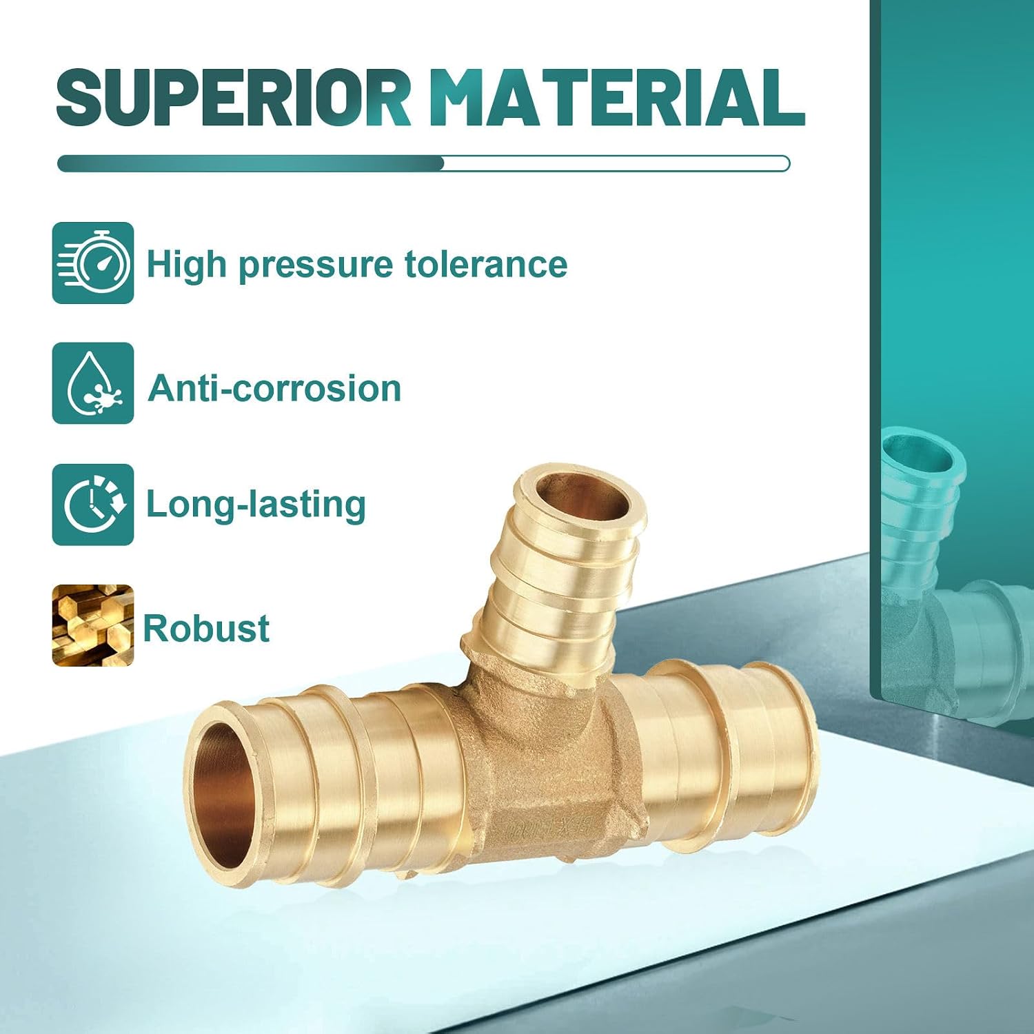 5-Pack Niikappu Pex-A Expansion Tee, 3/4" x 3/4" x 1/2" Pex-A F1960 Reducing Tee Fitting for PEX-A Pipe, Heavy Duty Brass Expansion Pipe Fitting