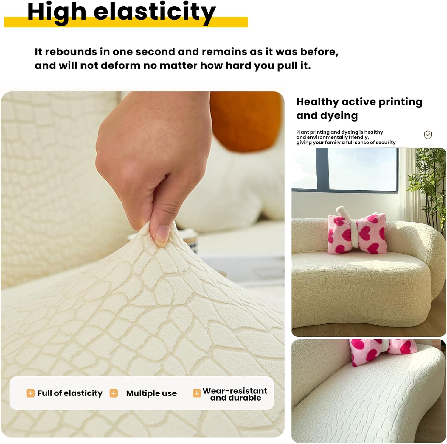 Semi-Circular Curved Sofa Cover, High Stretch Sofa Cover with Elastic Bottom, Curved Couch Cover Non-Slip Modern Cloud Sectional Sofa Slipcover(Light Gray,90-140cm/35.4-55in)