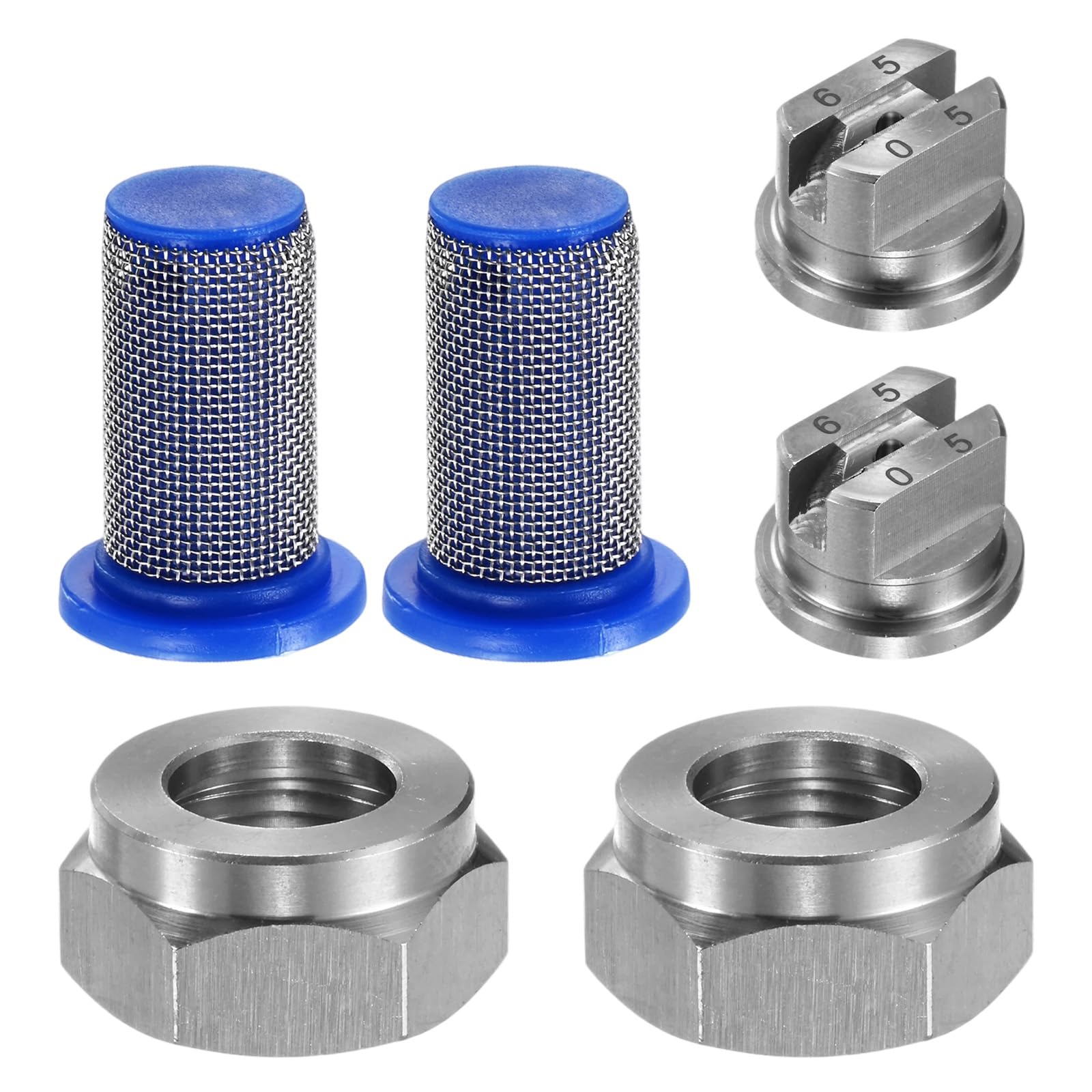 M METERXITY 2-Set Flat Fan Spray Tips, 1.4mm Orifice 65 Degree Stainless Steel Sprayer Nozzle Tips with NPT3/8 Nut and 50 Mesh Filter for Agricultural Drone Sprayer/Garden Irrigation