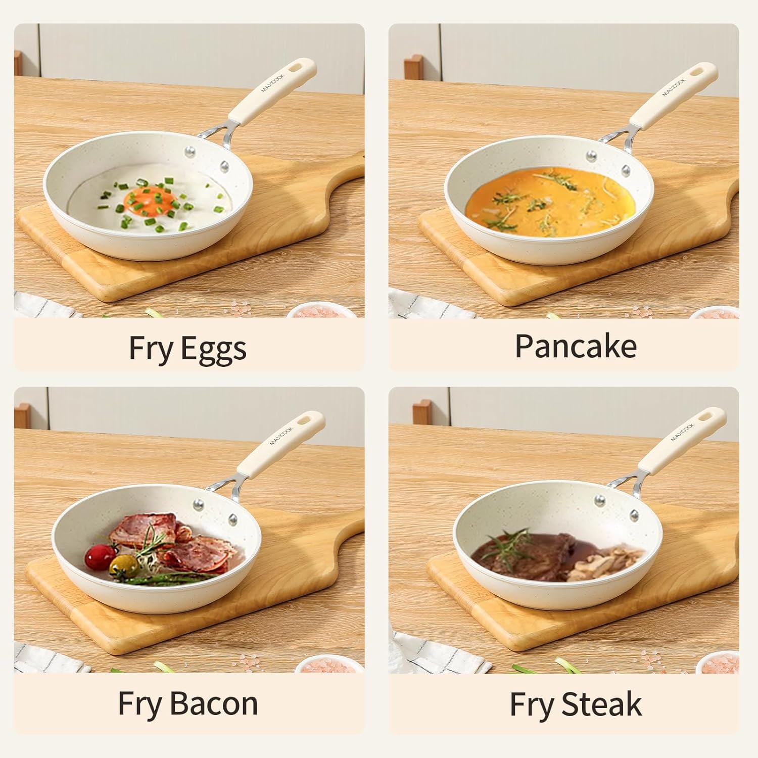 Mini Nonstick Egg Pan, 6.3 Inch Omelet Pan, Small Single Serve Egg Nonstick Skillet, Medical Stone Coating Cookware with Heat-Resistant Handle (16 cm, White) - Image 5