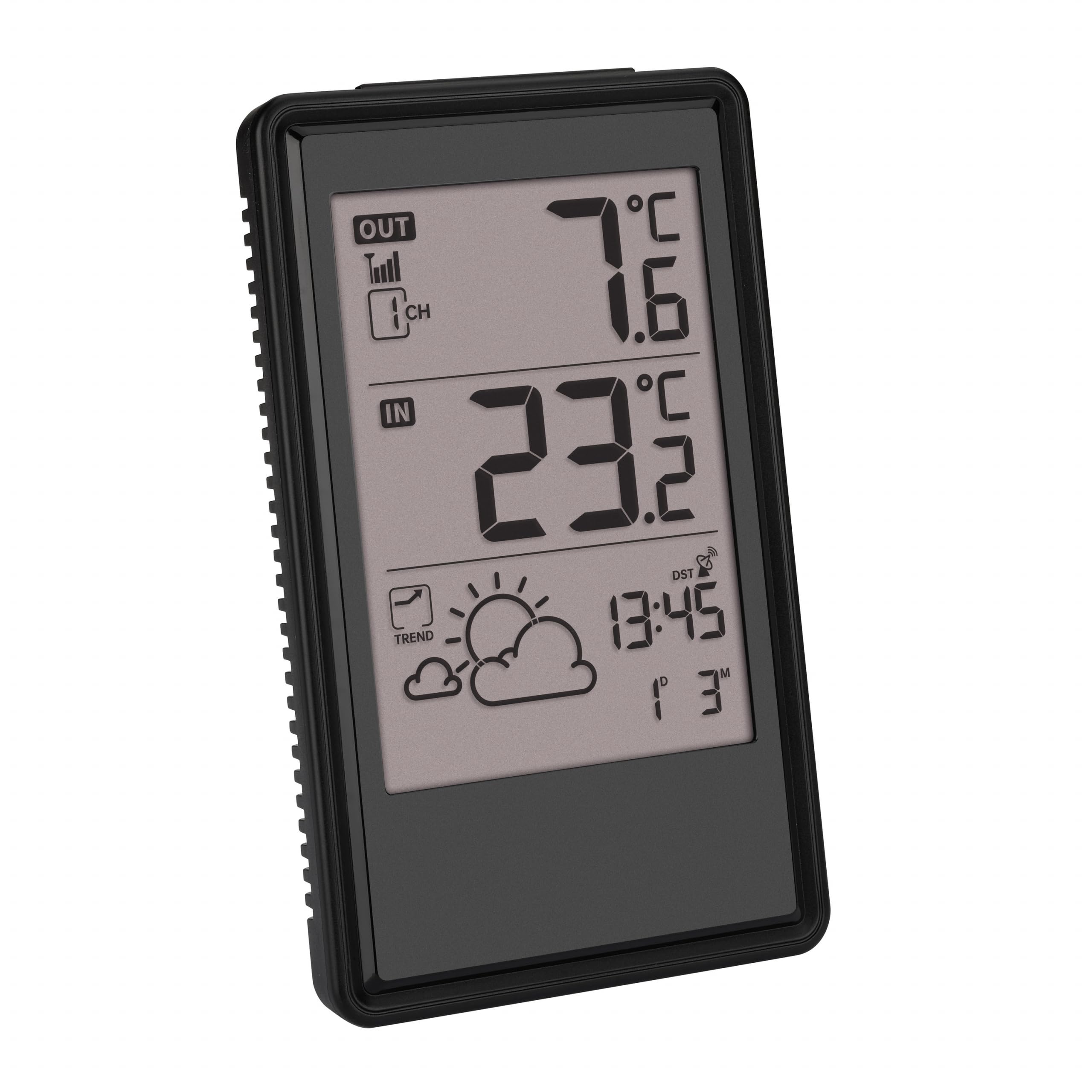 TFA Dostmann Station météo sans Fil Noir 35.1170.01 avec capteur extérieur et horloge radio-pilotée