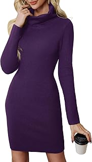 Women's Sweater Dress Ribbed Knit Dress Turtleneck Long Sleeve Pullover Sweaters Sexy Spring Bodycon Dresses - Buy now