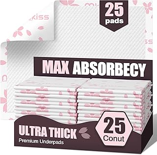 MKISS Heavy Duty Incontinence Underpads, 30" x 36", 25 Count-Ultra Absorbent Disposable Bed Pads, Tear-Resistant Chucks Pads for Adults, Kids, Elderly and Home Care