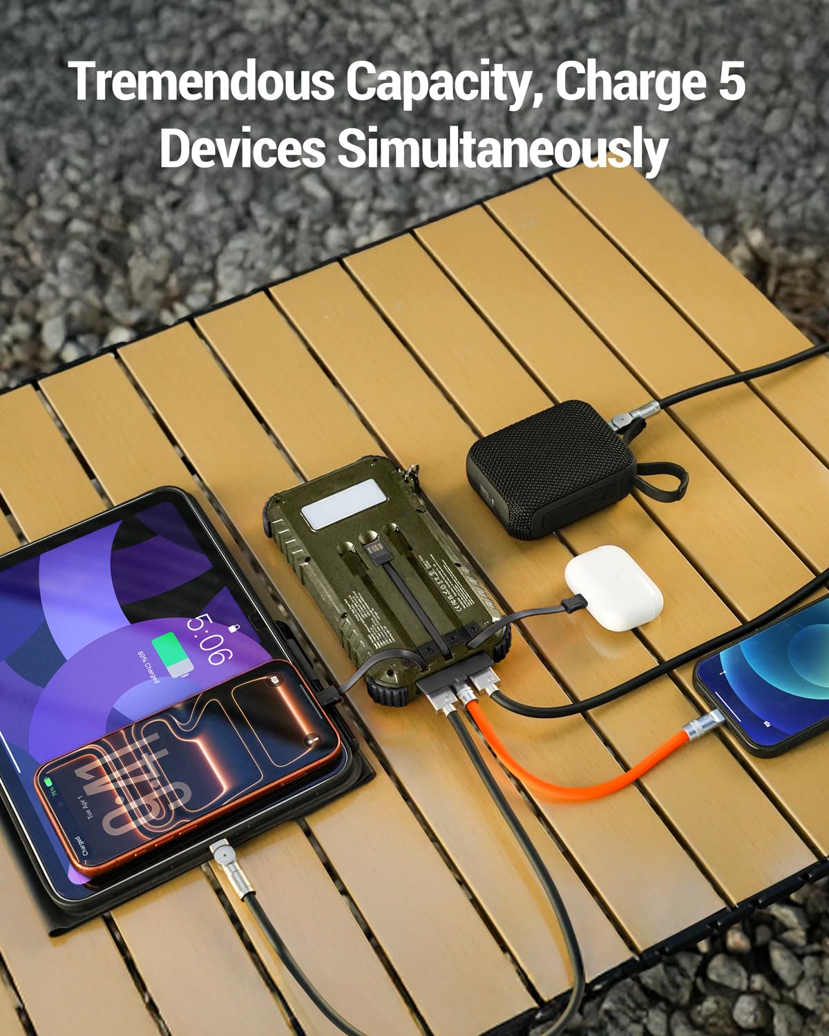 Chargeur solaire 20 000 mAh Charge rapide 3 câbles LED Double lampe de poche portable Batterie externe portable avec sortie USB C Essentiels de camping en plein air pour iPhone Samsung etc.