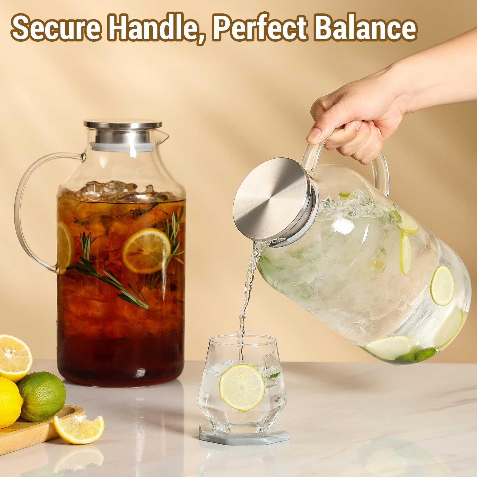 Confezione da 2 brocche in vetro ispessito da 1 gallone con coperchio e beccuccio, caraffa in vetro borosilicato per bevande calde/fredde, brocche per acqua per frigorifero, brocca extra large con