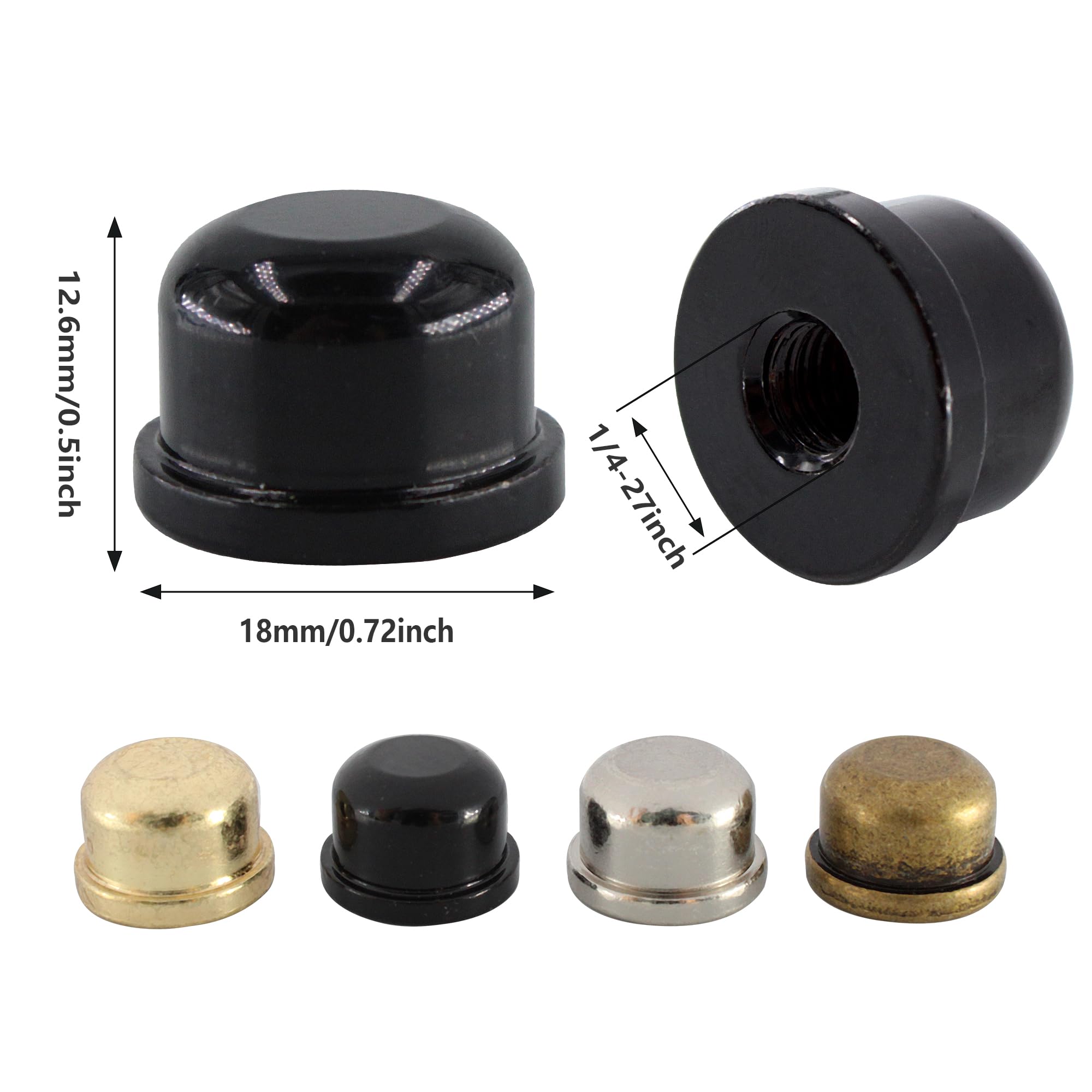 4 tapas de remates de lámpara sólidas roscadas, perilla en la parte superior del soporte de pantalla de arpa, perilla de remate de lámpara de arpa, 1/2 pulgada de alto, negro 2